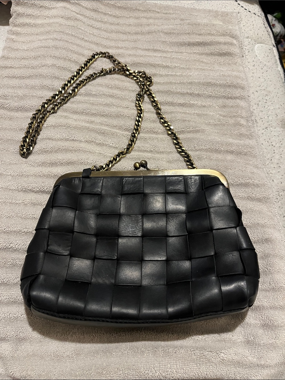 Margot Woven Leather Frame-Top Crossbody Bag in Black